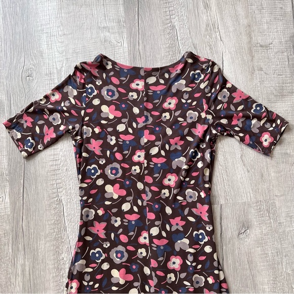 Boden Floral Midid Dress Women's 6 Brown Half Sleeve Stretch V Neck Pink Boho - Picture 9 of 13